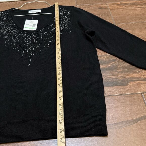 EMILY DANIELS Embellish 3/4 Sleeve Pullover FANCY Sweater V Neck Size L Black - Picture 3 of 8